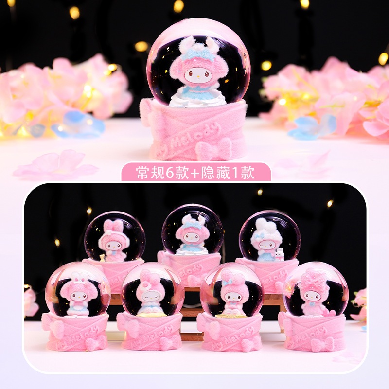 กล่องสุ่มสโนว์บอลเม ลูกแก้วซาริโอ้หิมะมาย ขนกำมะหยี่ น่ารัก ของขวัญ มีไฟ7สี ลุ้นซีเครท