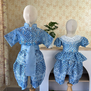 ชุดไทยเด็กชาย-หญิง ผ้าซาร่าพิมพ์ลาย สินค้างานไทยพร้อมส่ง