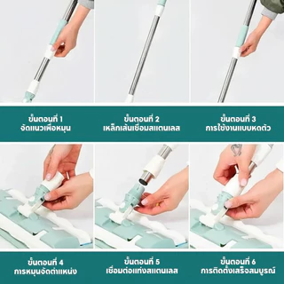 [ราคาส่วนลด ถูกที่สุด] พร้อมส่ง ไม้ถูพื้นดันฝุ่น+ผ้าม็อบไมโครไฟเบอร์ ไม้ถูพื้นหัวแบนอเนกประสงค์ หมุนได้ 360 องศา