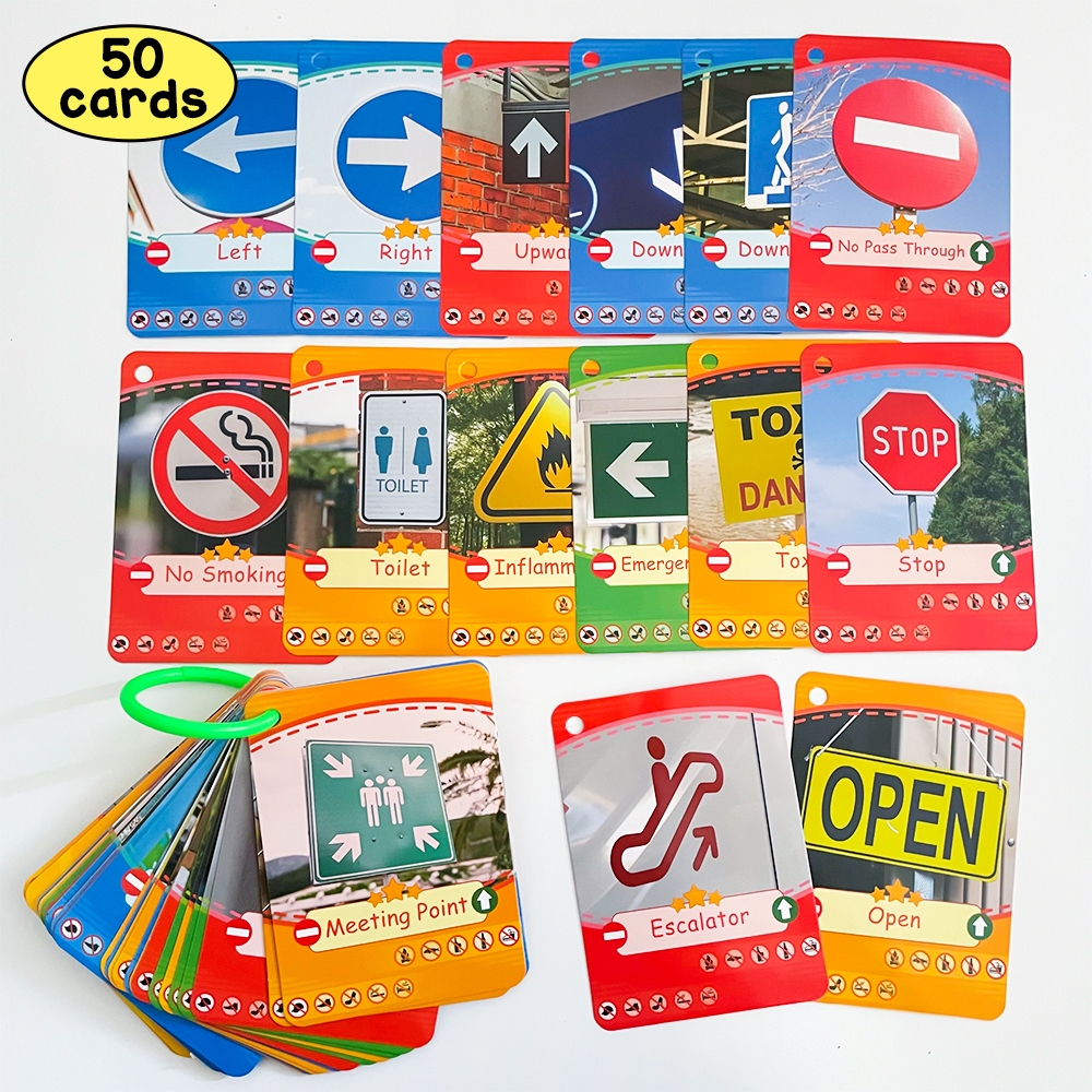 Sign Cognition Learning Cards for Kids Daily Life Warning Traffic Signs Safety Awareness Educational Cognitive Cards Toy