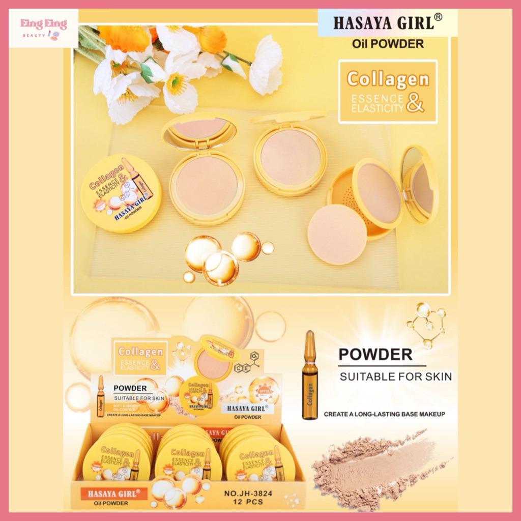 (JH3824) HASAYA GIRL Collagen Essence & Elasticity Oil Powder เเป้งพัฟ คอลลาเจน เนื้อเนียน คุมมัน ติดทน ขนาด 11 กรัม
