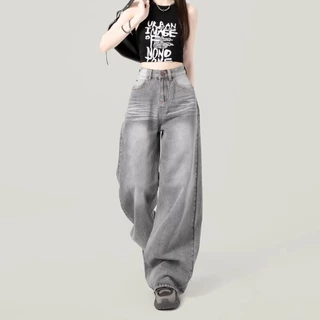 S~5XL Cement Gray Baggy jeans กางเกงขาตรงสีเทาอินเทรนด์ 2026 กางเกงยีนส์ลำลองเอวสูงใหม่หลวม HOT