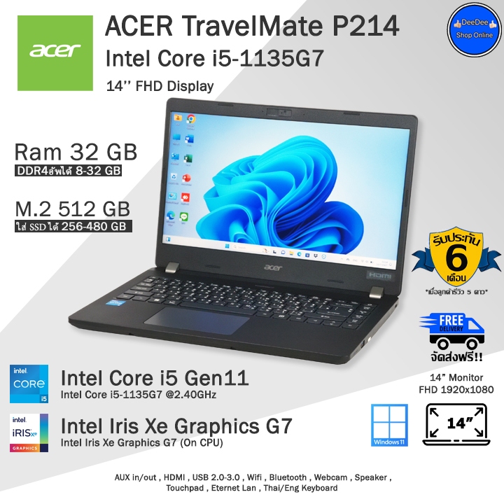 Acer TravelMate P214-53 Core i5-1135G7(Gen11) เจน11ใช้งานลื่นดีมาก โน๊ตบุ๊คมือสอง พร้อมใช้งาน