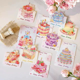 แบบ G6: การ์ดอวยพรลายเค้กสวยหวาน Happy Birthday Card การ์ดวันเกิด การ์ดอวยพรวันเกิด pop up พับครึ่ง การ์ดลายสวยราคาถูก