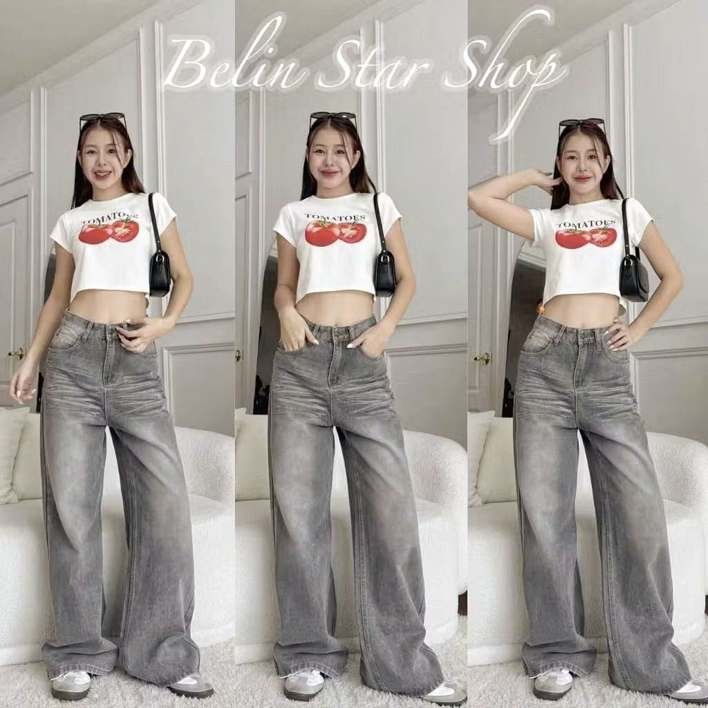 ไซส์ XS ป้ายห้อย! | Berlin star กางเกงยีนส์สีเทาฟอกทรง baggy 🩶🤍 รุ่น Vogue Jeans กางเกงยีนส์สีเทาขาก