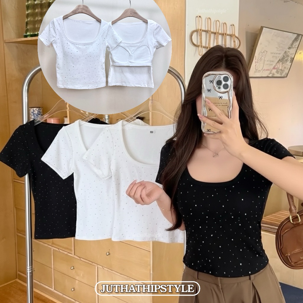 เสื้อยืดกลิตเตอร์มีบราในตัว32-38นิ้ว