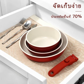 GIPP ชุดเครื่องครัวเซรามิค ชุดกระทะ กระทะเคลือบหินอ่อน 11ชิ้น ไม่ติดกทำความสะอาดง่าย ใช้ได้กับเตาทุกประเภท ด้ามถอดได้ก