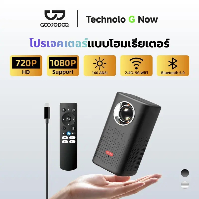 GOOJODOQ  AC1091 โปรเจคเตอร์  160 Ansi Projector Android 13 Mini Projector พร้อมลำโพง