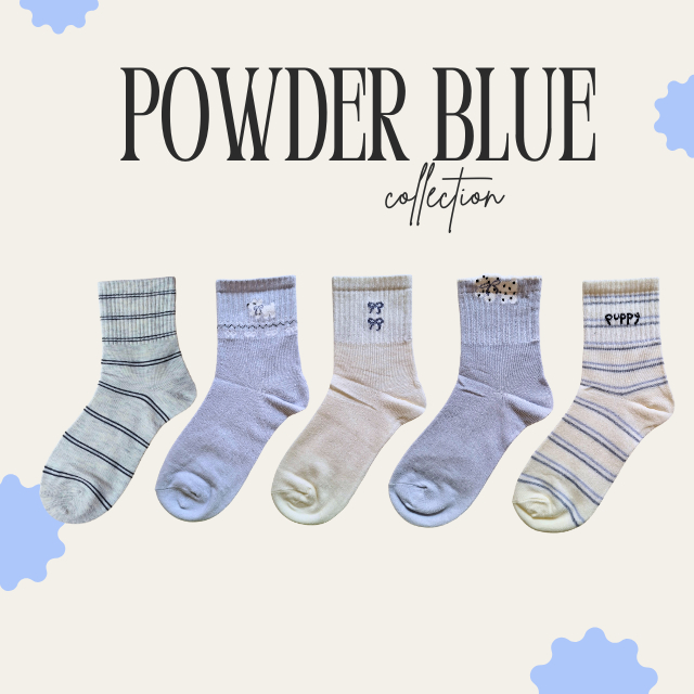 💙🤍 ถุงเท้าข้อกลาง โทนสีฟ้า คอลเลคชั่น “Powder Blue” 🤍💙