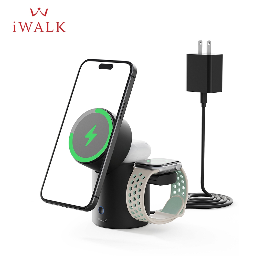 iWALK StandMe Autoแท่นชาร์จไร้สายMagSafe แบบ 3 in1 ชาร์จมือถือ,AppleWatchและAirPodsหมุนปรับอัตโนมัติ