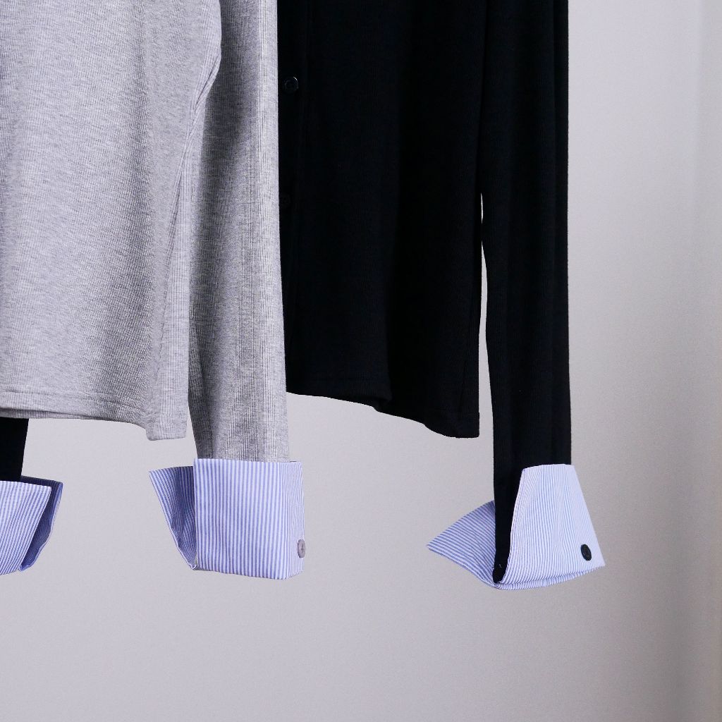 Lawyer Store | [725289] เสื้อคอปกแขนยาว ทูโทน เนื้อผ้ายืดได้ กระดุมใช้งานได้จริง ดีเทลผ้า นุ่มๆ ฟูๆ เสื้อแขนยาว เสื้อผู้ - รูปที่ 4