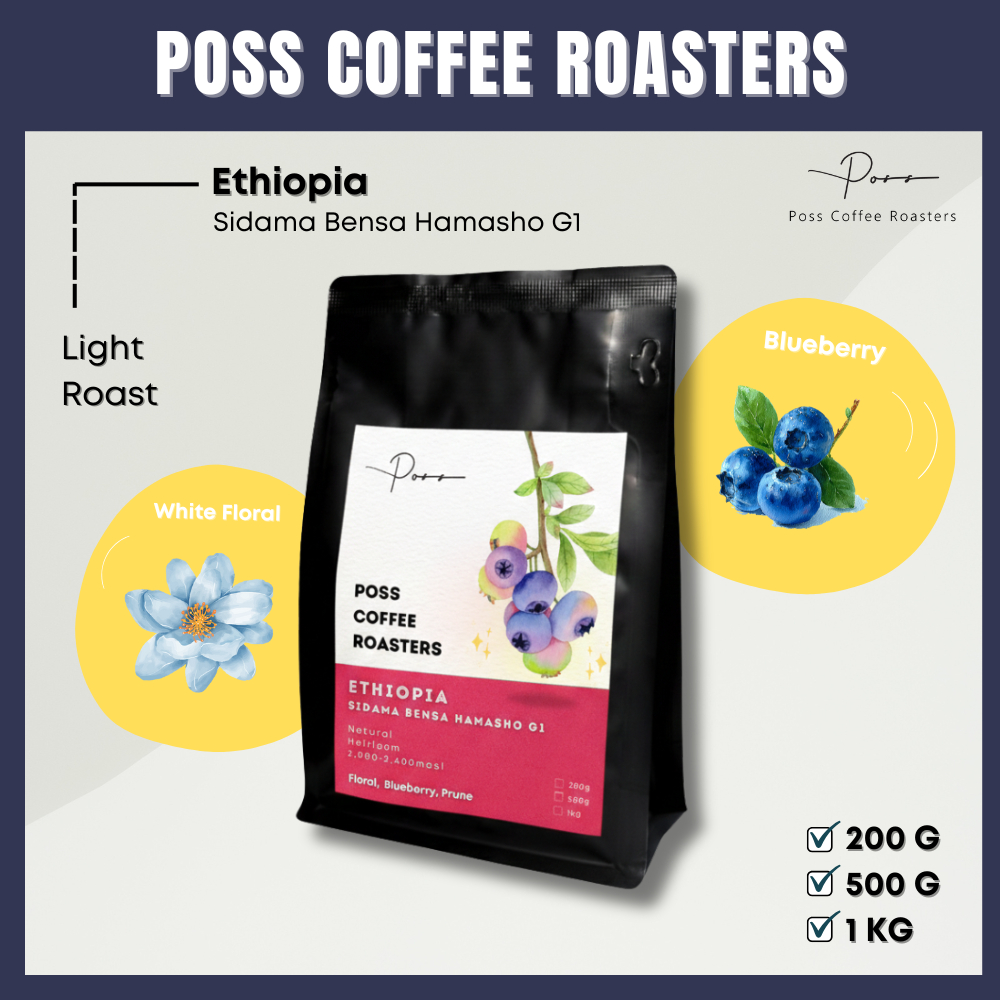 เมล็ดกาแฟคั่วอ่อน Ethiopia Sidama Bensa Hamasho Natural G1 200g 500g 1kg - Poss Coffee Roasters