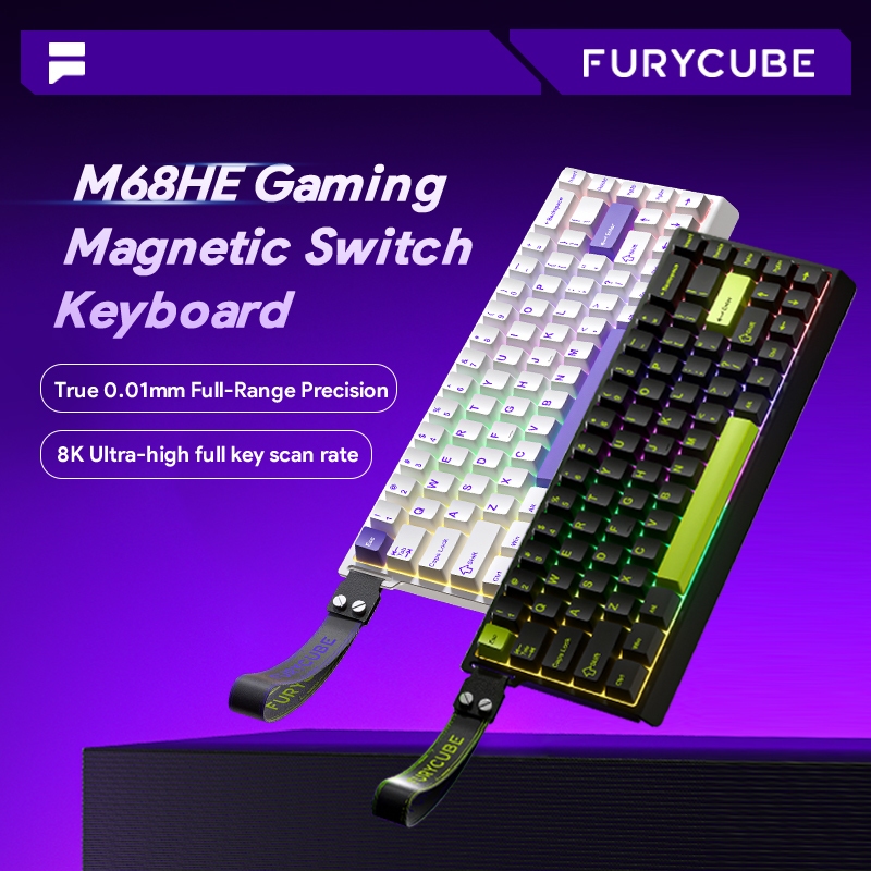 FURYCUBE M68HE คีย์บอร์ดเกมมิ่งเชิงกล สวิตช์แม่เหล็ก 8kHz คีย์บอร์ด RT 0.01 แบบมีสาย