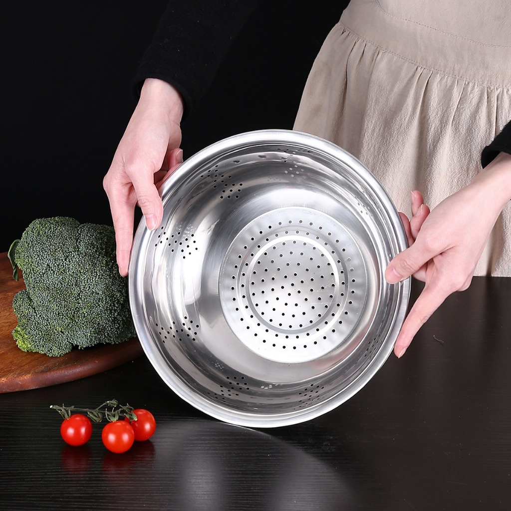 กะละมัง3in1 แถมฟรี!! แผ่นสไลด์ผัก หั่น/สไลด์/ขูดฝอย ขูดมะละกอ ชามผสม ชามสแตนเลส กะละมังสแตนเลส - รูปที่ 5