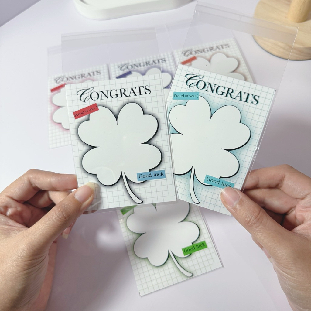 (พร้อมส่ง)แพ็คเกจใบโคลฟเวอร์☘️ใส่ของมี2ขนาด☘️ของปัจฉิม กระดาษ+ซองใสฝากาว
