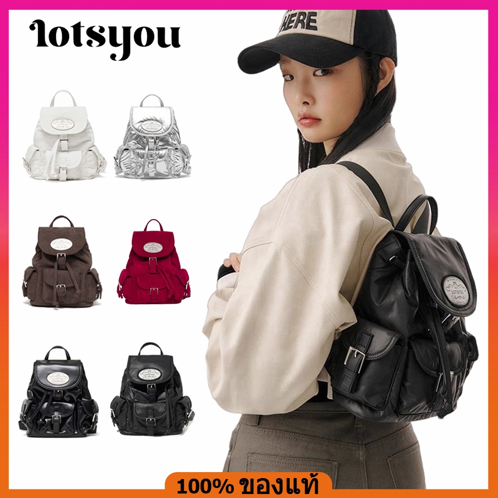 🇰🇷 แท้ 💯%【LOTSYOU】 Nostalgia Cloudy Chubby Backpack Black Brown White Silver Flower Stripe - 6 colors จากช็อปเกาหลี