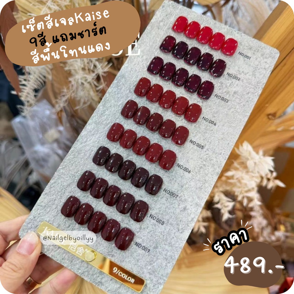 Kaiseเซ็ตสีเจลสีพื้นโทนแดง❤️พร้อมส่งยกเซ็ต9สี❤️แถมชาร์ต เซ็ตสีเจลKaiseยกเซ็ต สีแดง