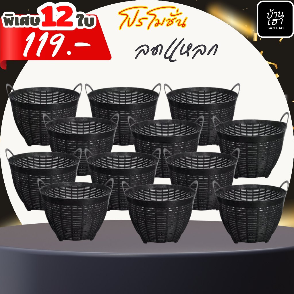 เข่งปลูกต้นไม้ เบอร์ 7 สีดำ เข่งพลาสติก สำหรับปลูกต้นไม้ คุณภาพสูง ทนทาน ใช้งานง่าย (เซ็ท 12 ใบ)