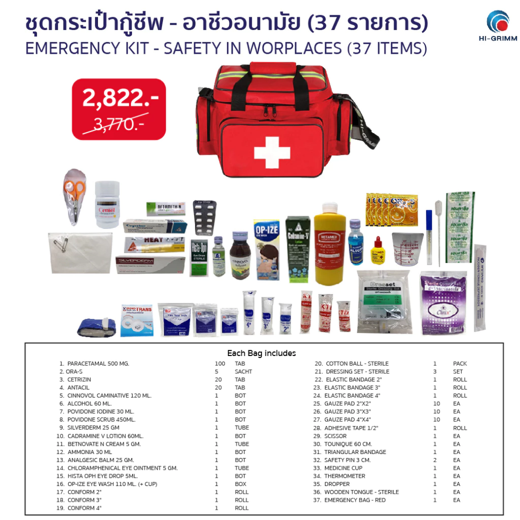 EMERGENCY KIT - WORKPLACES 37 ITEMS ( RED ) ชุดกระเป๋ากู้ชีพ