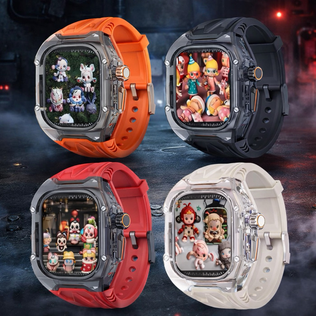 ZMZ-สายพร้อมเคสพรีเมี่ยม กล่องส้ม กรอบใส กรอบดำ ขนาด 44/45mm 49mm สายSmartwatch