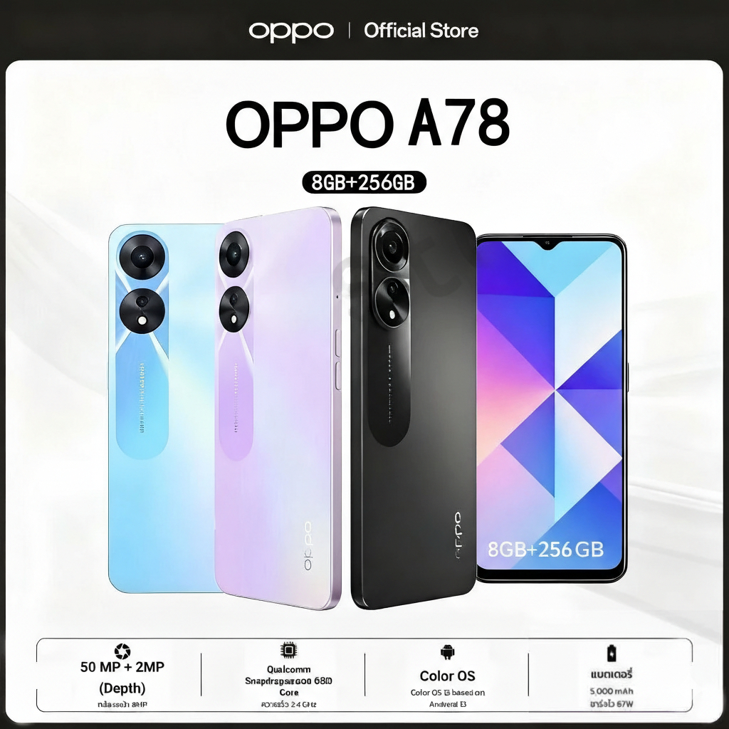 OPPO สมาร์ทโฟน A78/A73/A56(8GB+256GB) 33Wชาร์จไว แบต 5000mAh รับประกัน 12เดือน