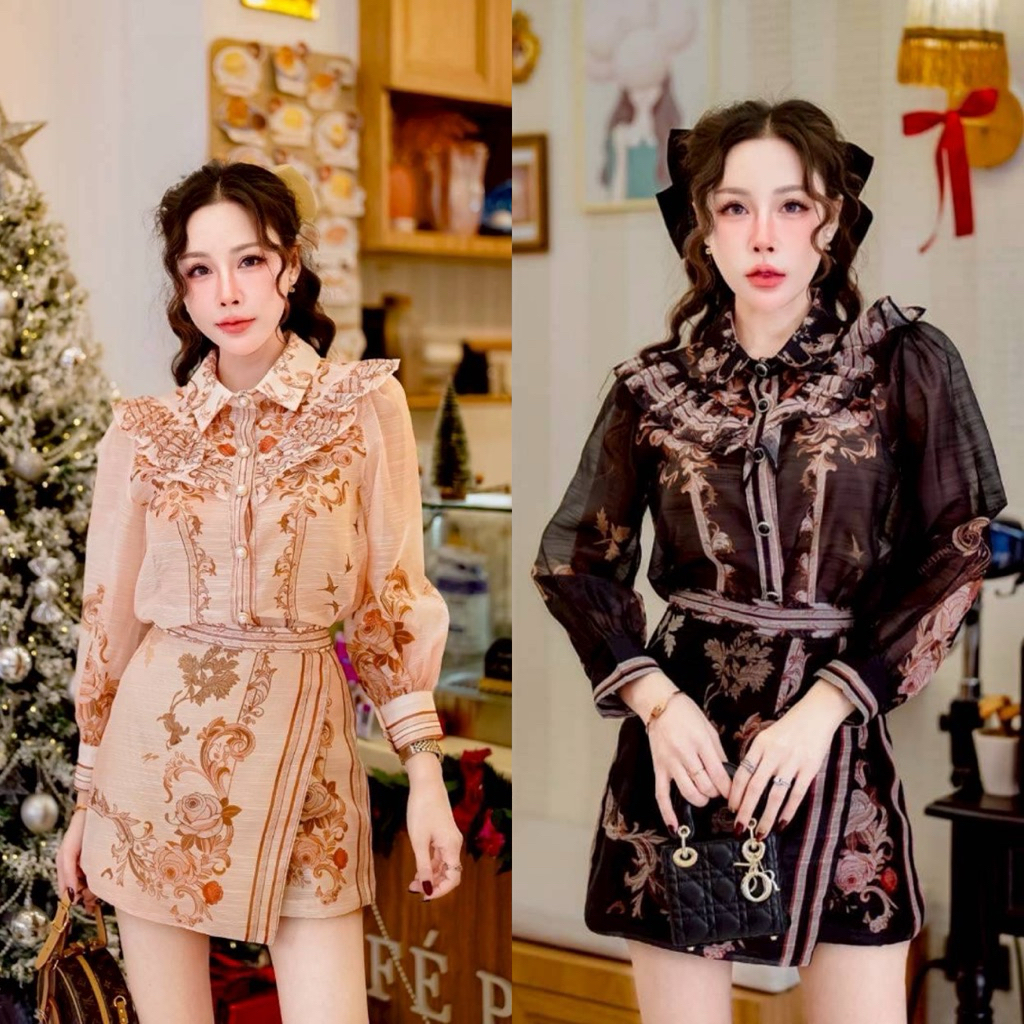 (อก เอวปกติ .5 ข้าม มี s m 4xl)ชุดเซตกระโปรงกางเกง เสื้อแขนยาว+กระโปรงกางเกง ลายกราฟฟิก งานป้าย si-am สีส้ม สีดำ