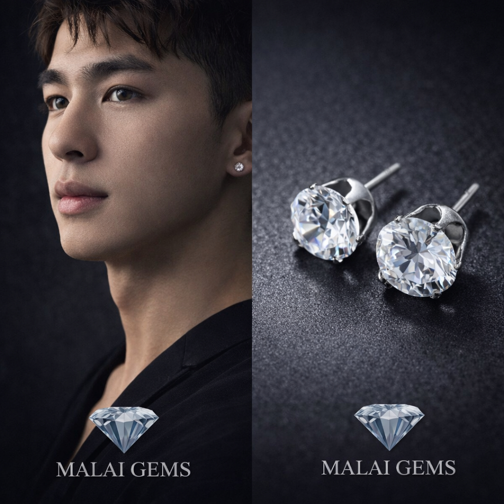 ต่างหูเพชรผู้ชาย CZ รับประกันเพขร 10 ปีเต็ม ต่างหูผู้ชาย ทรงกลม CZ ใส่ได้ทุกวัน มีหลายไซส์ให้เลือก