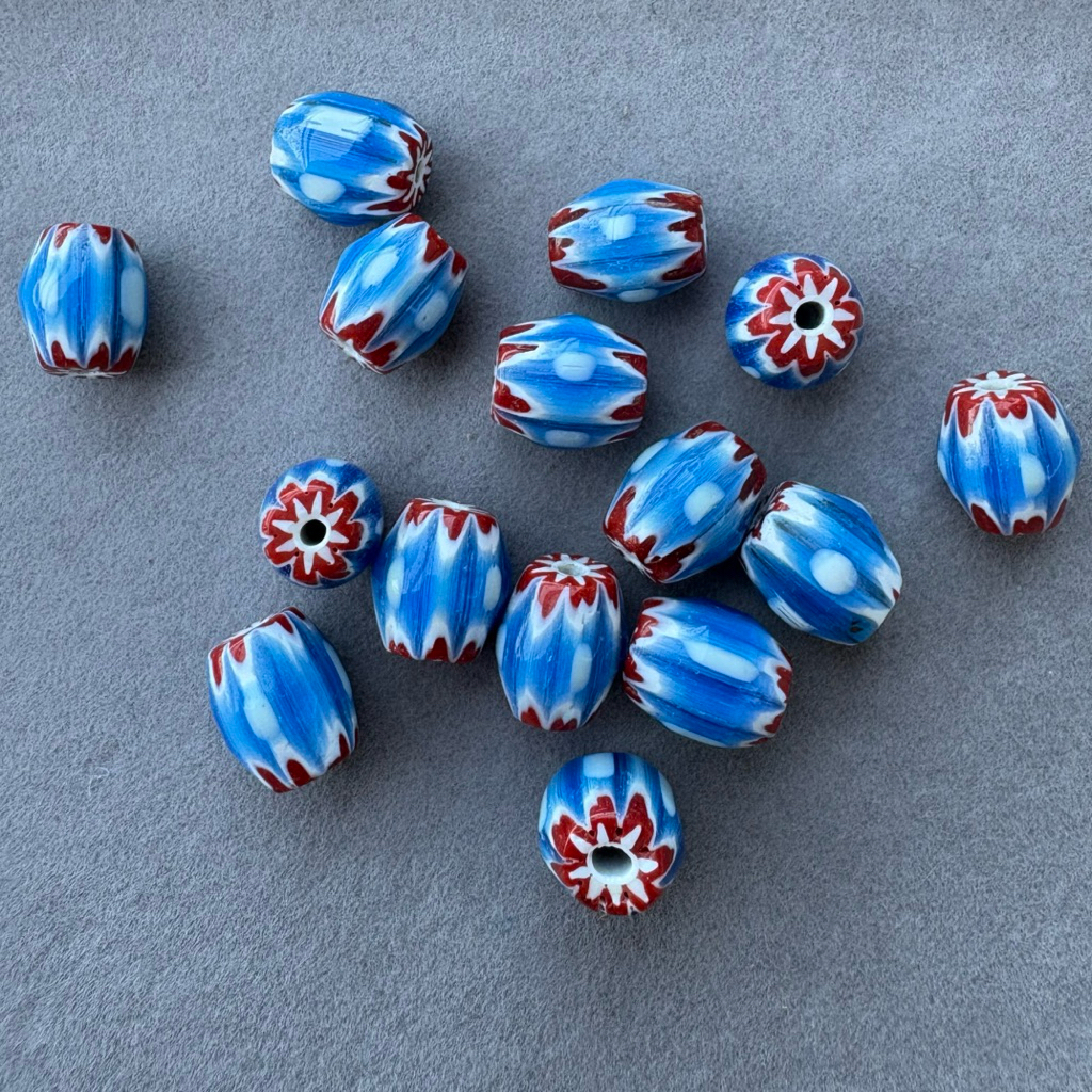 Hand made Nepali style glass beads | ลูกปัดแก้วทำมือสไตล์เนปาล ดีไซน์ดอกไม้ สำหรับทำเครื่องประดับ DI