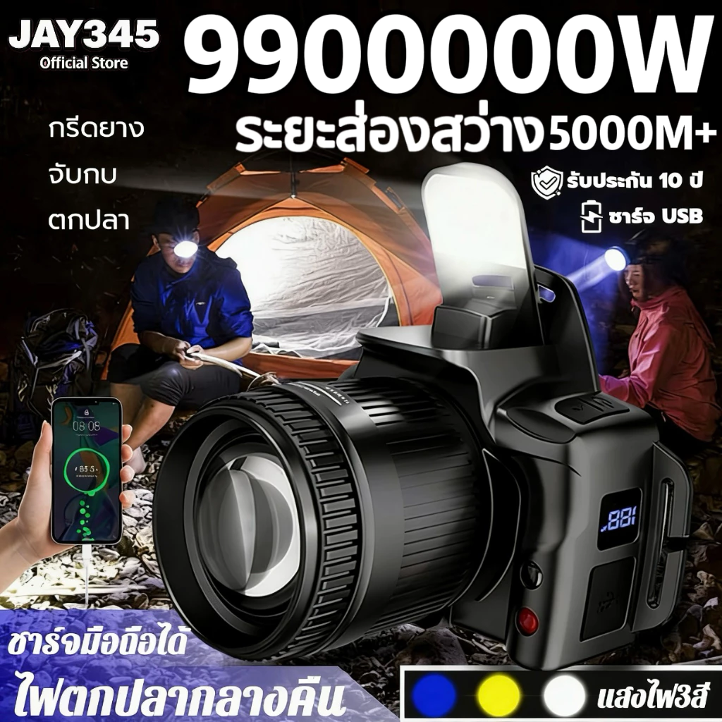 ไฟฉายคาดหัวแท้ LED ไฟฉายคาดหัว ไฟฉายคาดศรีษะ ไฟฉายคาดหัว แรงสูง ส่องแสงระยะไกลมาก ไฟฉายแรงสูง ไฟส่องกบ ไฟฉายตกปลา โลหะ