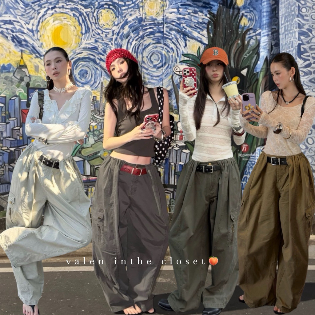 ส่งด่วน 🛵 #26K059 MMFISH 𝗥𝗢𝗠𝗘 𝗪𝗜𝗗𝗘 𝗟𝗢𝗡𝗚 𝗣𝗔𝗡𝗧𝗦 กางเกงขายาวทรงบอลลูน ดีไซน์ชิคทรงฮิต