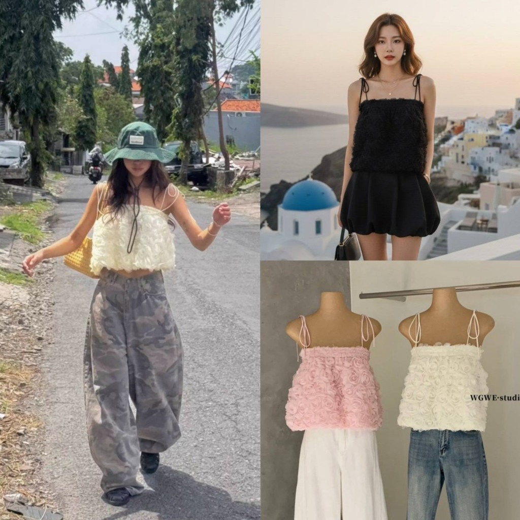 (พร้อมส่ง) เสื้อสายเดี่ยวงานผ้า3Dลายดอกรุ่น 8559 TAG WG.WE 🇰🇷