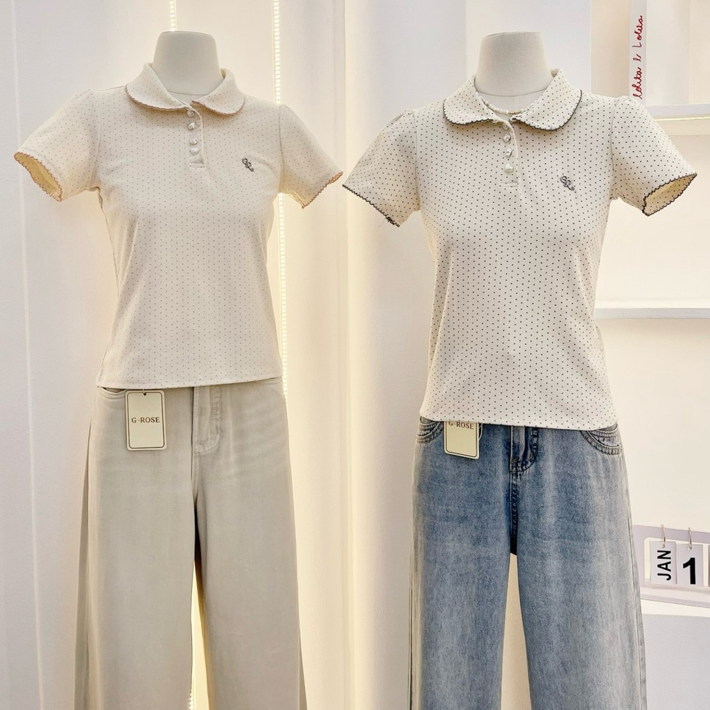 G-Rose เสื้อยืดคอบัว ลายจุด