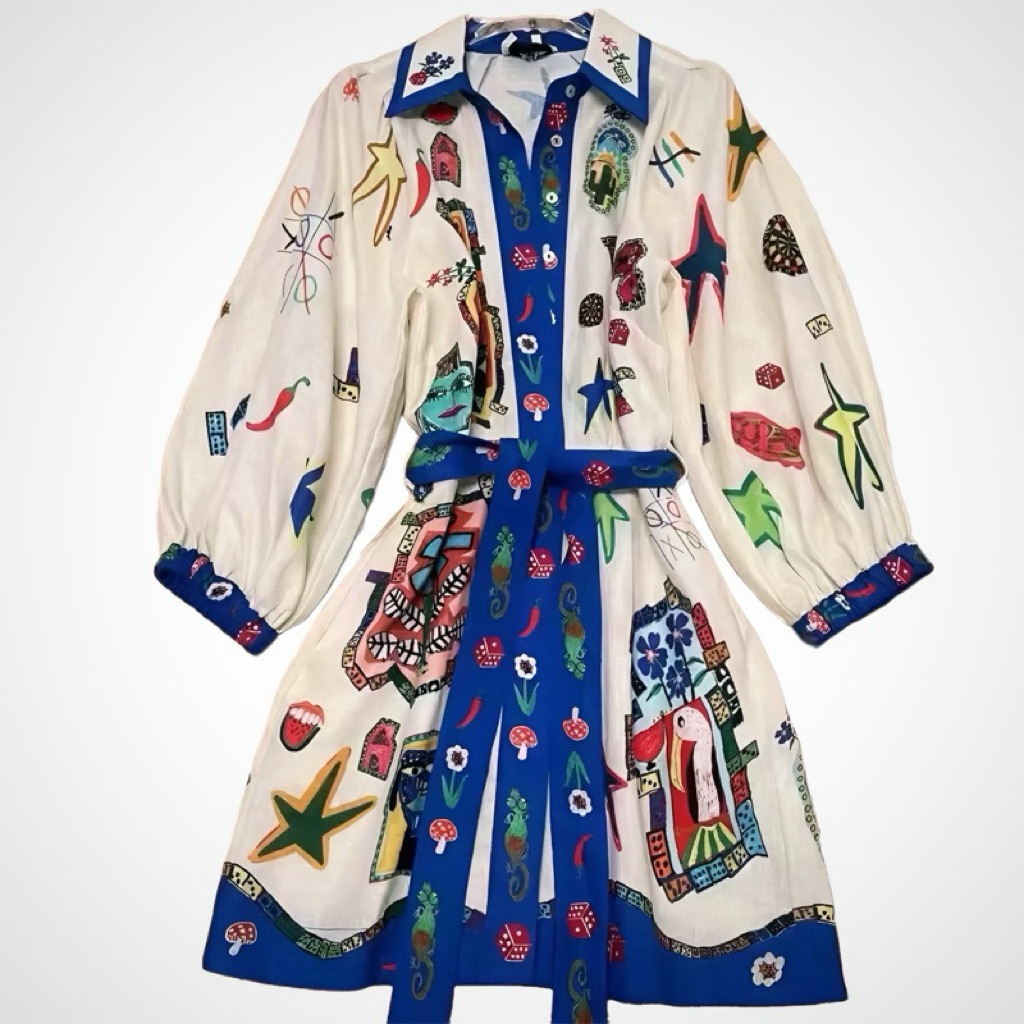 เดรสคอปกทรงเชิ้ต พิมพ์ลายเกมมิกซ์ แบรนด์ Sirin Studio