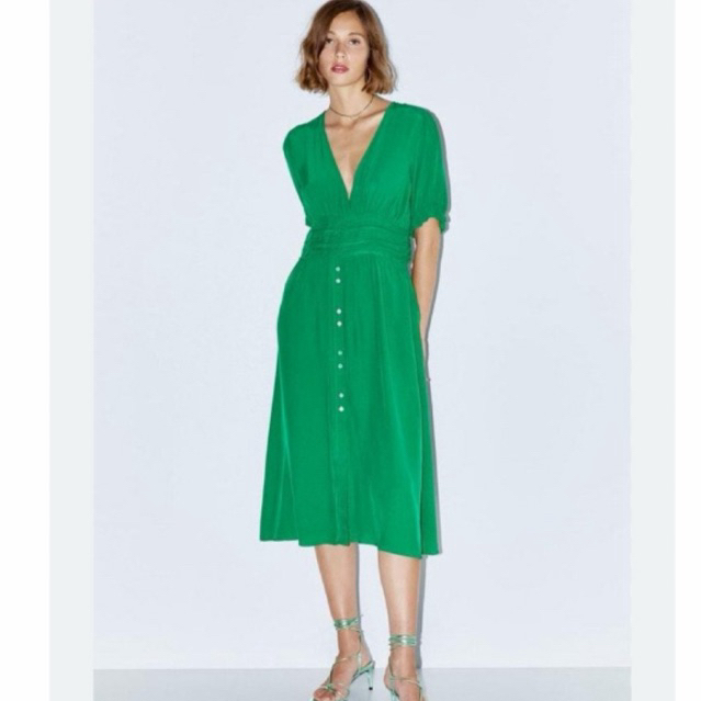 zara midi dress green