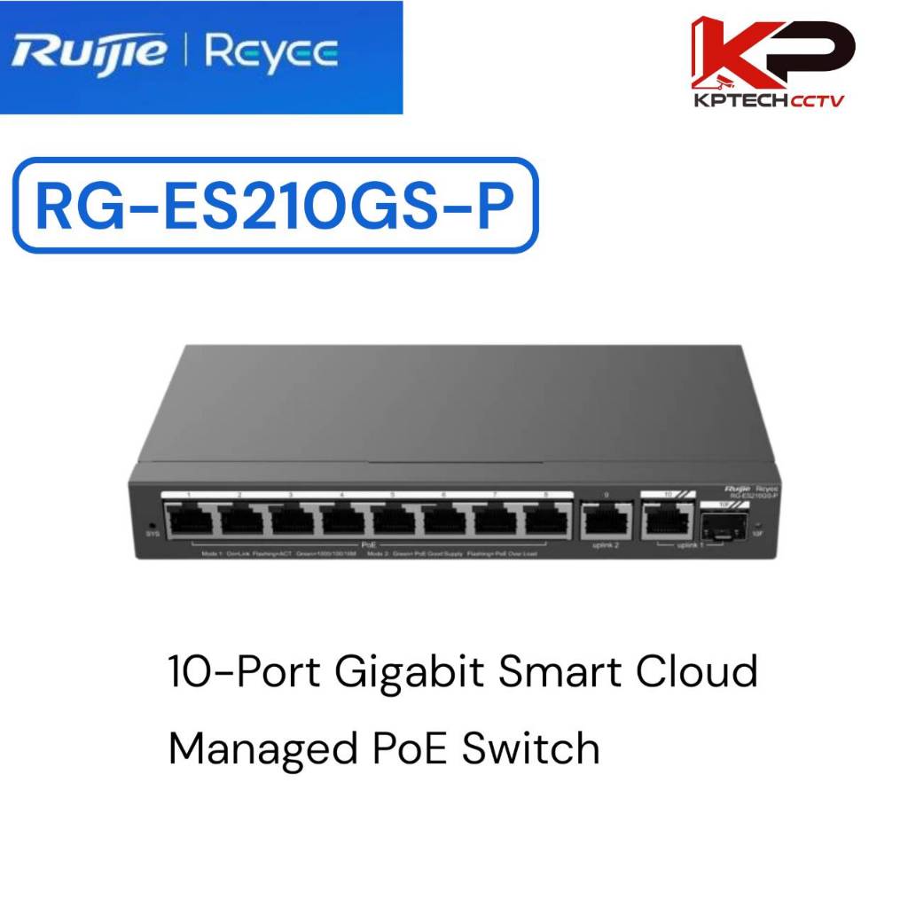 RG-ES210GS-P, 10-Port Gigabit Smart Cloud Managed PoE Switch