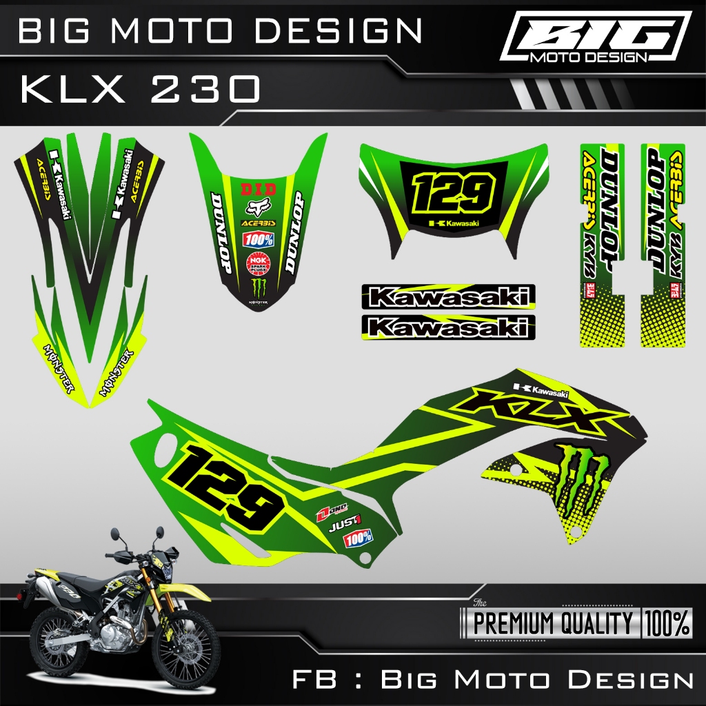 สติ๊กเกอร์ รถวิบาก KLX230 ทุกรุ่น งานพิมพ์คุณภาพสูงเคลือบเงาอย่างดี ปะได้ทั้งคัน (แก้ไขเลขเบอร์ แจ้ง