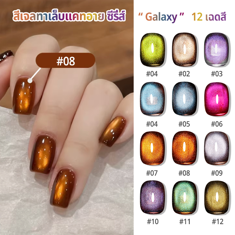 Nawoelite สีทาเล็บ สีทาเล็บเจล ซีรี่ส์ กาแล็กซี แคทอาย 12 เฉดสี สีเจลทาเล็บติดทน LED/UV 15ml