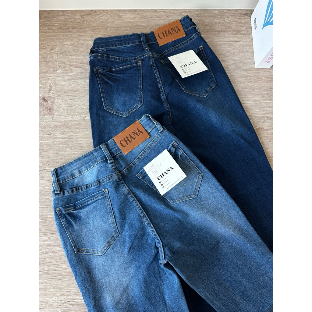 CHANA : รุ่น Classic Bell Jeans ยีนส์ขาม้าดีไซน์เรียบหรู เนื้อผ้าหนานุ่มยืดเอวสูง #9316 สี Deep Blue & Light Blue - รูปที่ 7