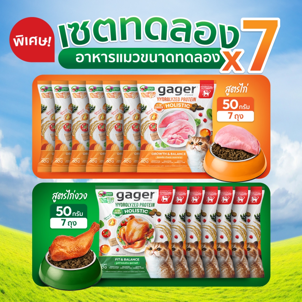 (เซตทดลอง) Gager อาหารแมว กาเจอร์ เสริมวิตามินอัดแน่น เพื่อสุขภาพ (50กรัม7ถุง)