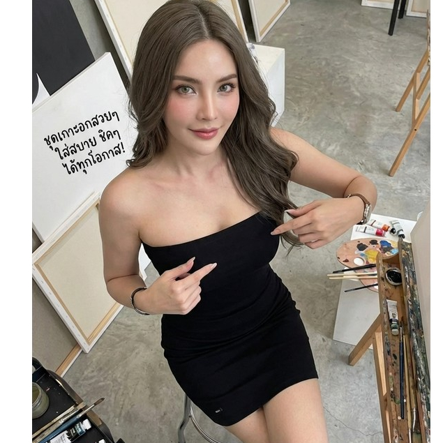 ( เกาะอกเดรส ) เดรส เกาะอกยาว ชุดเดรสสั้นคอตรง สั้นเหนือหัวเข่า CHOTYSHOP สินค้าผลิตในไทย ARL.KP