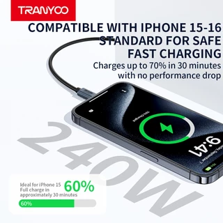 TRANYOO CC-7 สายชาร์จเร็ว Type-C กำลังไฟ 240W ความยาว 1.2 เมตร มาพร้อมชิป E-MARKER ในตัว รองรับการชาร์จเร็วสำหรับโทรศัพท