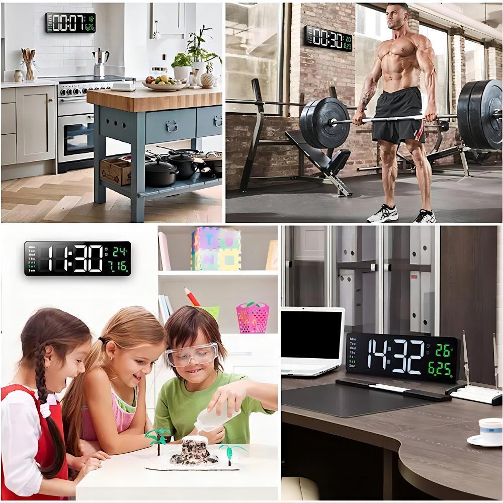H·G นาฬิกา LED 16 นิ้ว ติดผนัง แสดงวันที่ อุณหภูมิ ควบคุมรีโมตได้ ใช้ในบ้าน ร้านค้า สำนักงาน ขายดีมาก - รูปที่ 2