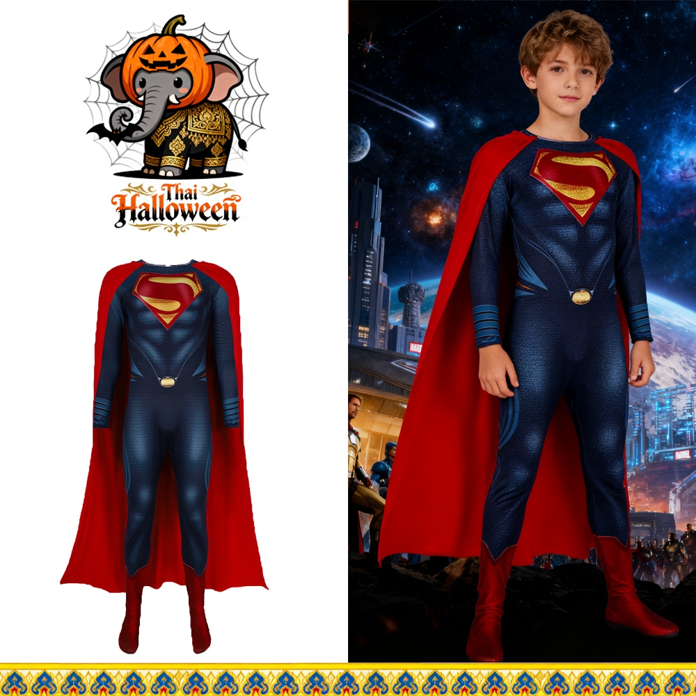 Marvel Superhero Superman Costume for Adult Man Zentai Red Cloak for Kids Boy Halloween Carnival Cos