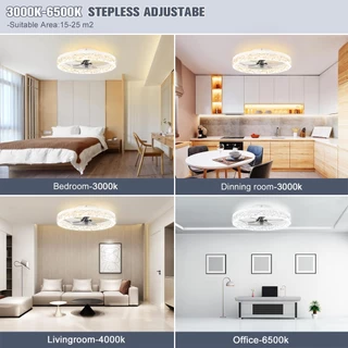 พัดลมเพดานไฟ Ceiling Fan Light 45W ลมแรงการทำงานเงียบสองวิธีการติดตั้ง 3000K/4000K/6000K ปรับความสว่างได้ E27 ไม่มีแฟล