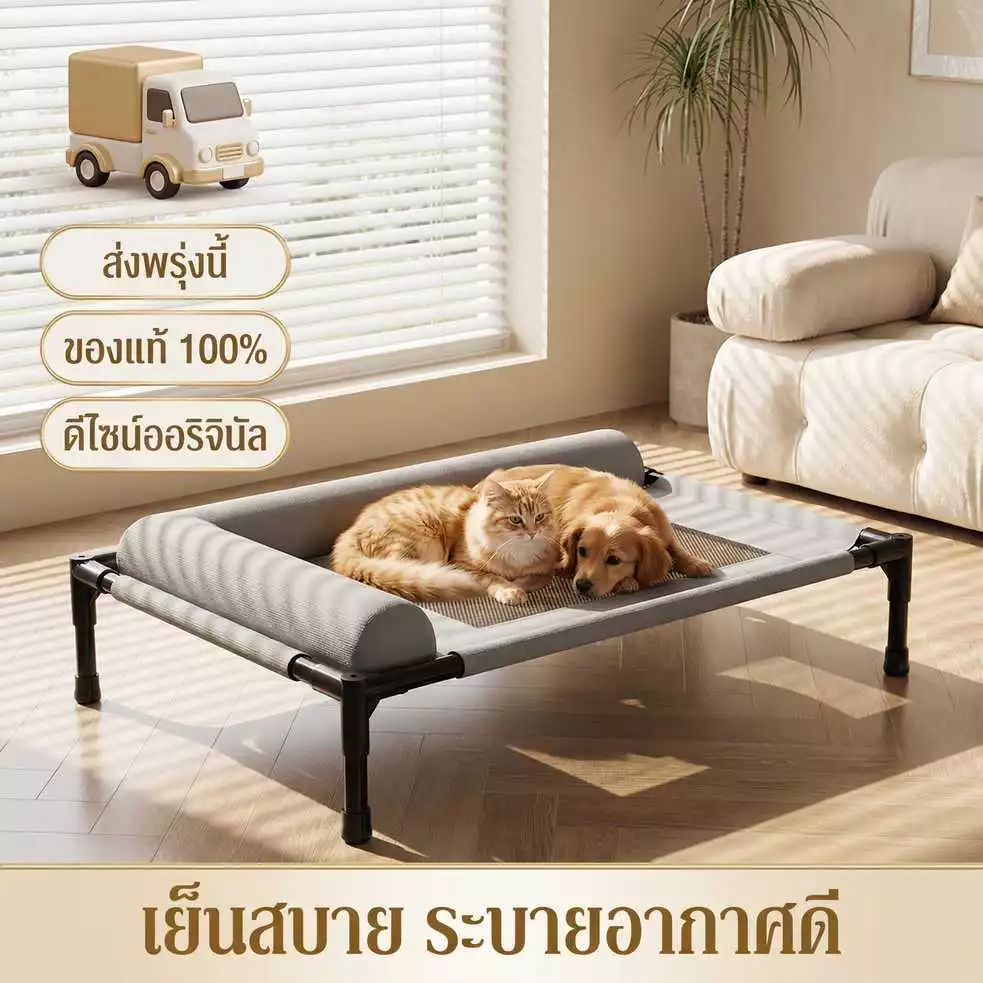 เตียงสัตว์เลี้ยง ป้องกันการกดทับ รับน้ำหนัก 65kgที่นอนหมา เตียงสุนัข ผ้าตาข่าย ระบายอากาศ