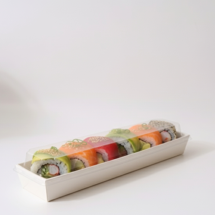 (25/50ชิ้น)ถาดกระดาษ พร้อมฝาPET กล่องอาหารกระดาษ ใส่เค้ก ชูชิ ขนม เค้ก1/2ปอนด์ แซนวิช - รูปที่ 5