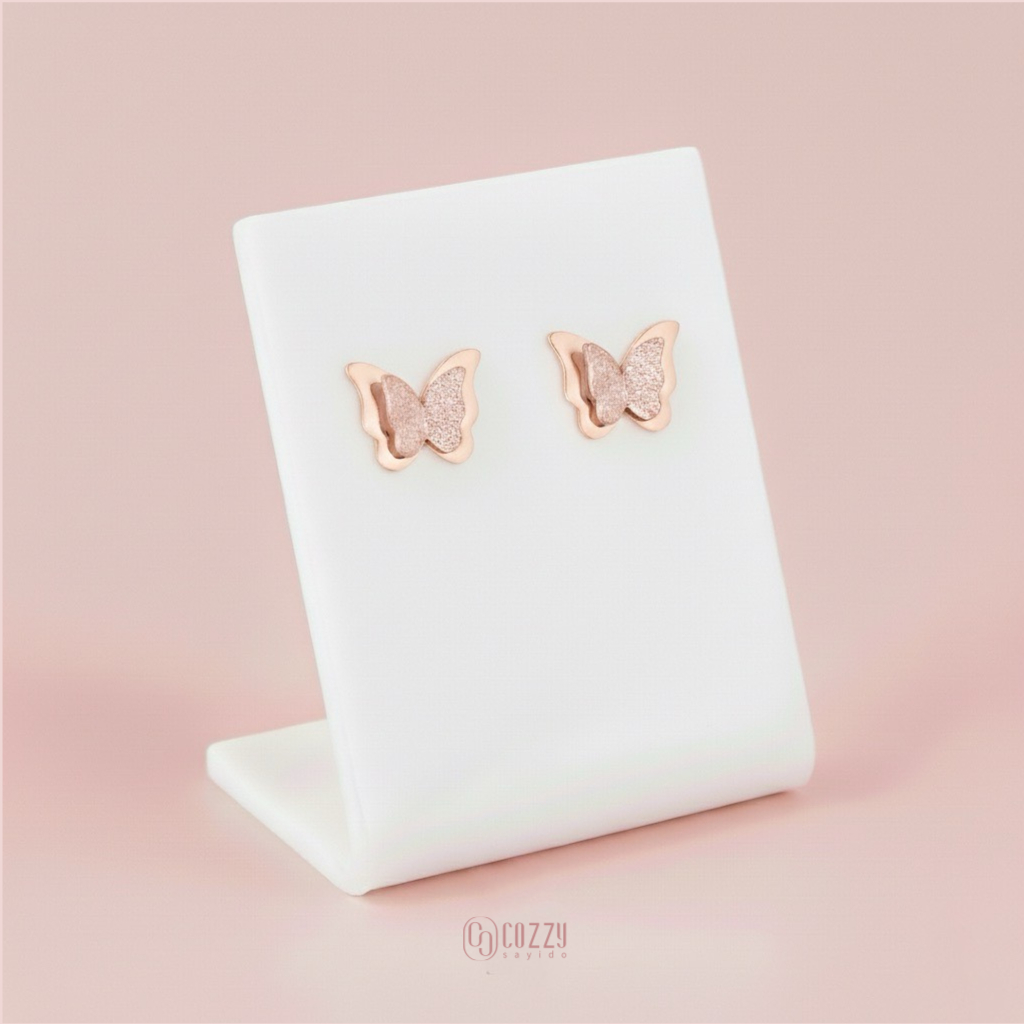 CozzySayido ต่างหูผีเสื้อสีพิ้งโกลดีไซน์ผิวทราย