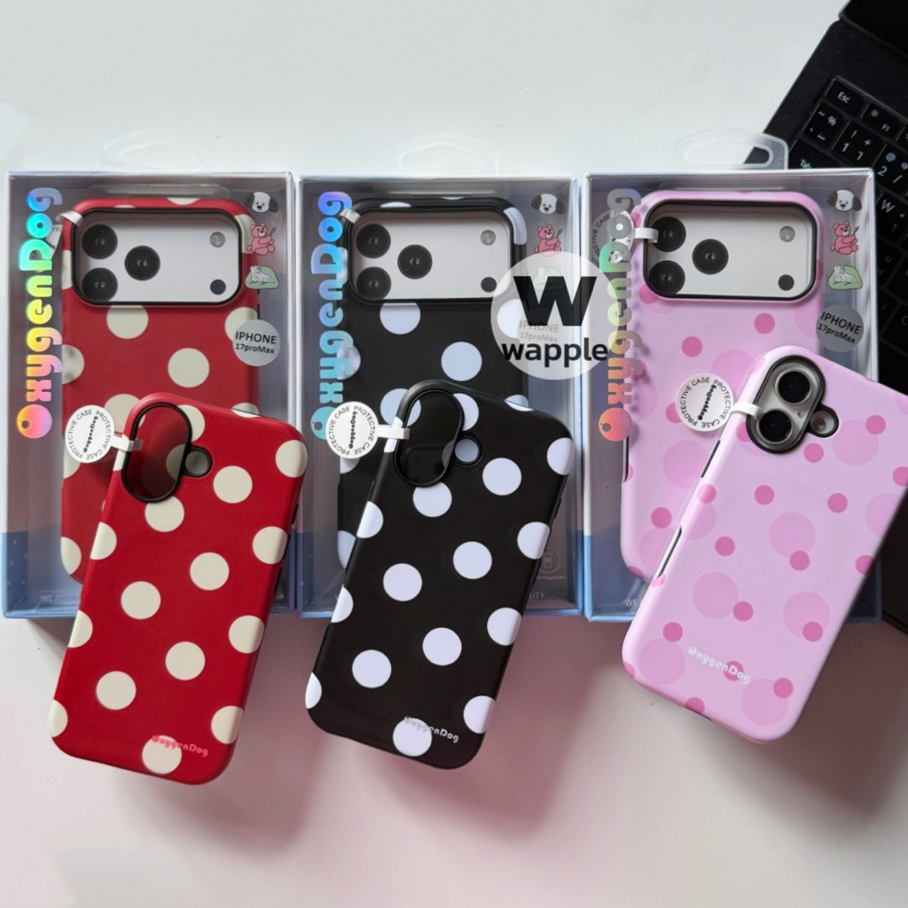 wapple-Magnetic OXYGENDOG polka dotลายโพกาด็อท เคสสองชั้นกขอบนิ่มหลังแข็งสำหรับรุ่นiPhone13-17ProMax