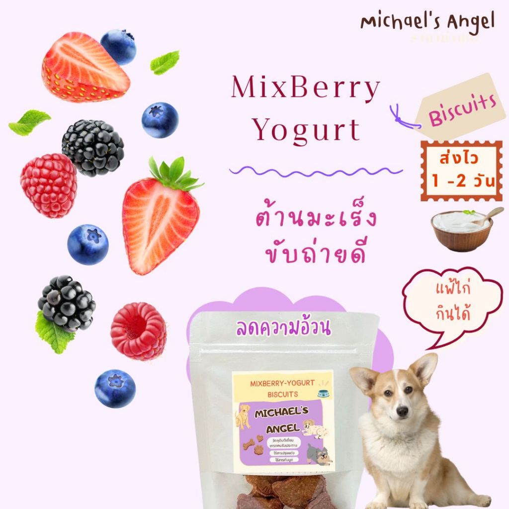 บิสกิตน้องหมา เบอรี่รวม โยเกิร์ต บำรุงสุขภาพ ขนมหมา คุกกี้น้องหมา บำรุงร่างกาย ขนมสุนัข [ส่งไว 1-2 วัน]