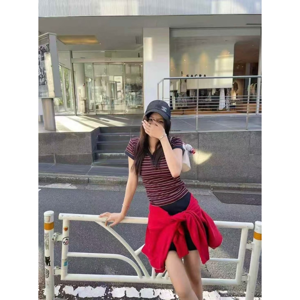 8500# เสื้อคอวี แขนสั้น ลายริ้ว เนื้อผ้าดี ทรงสวย TAG:WG.WE 🇰🇷 - รูปที่ 4